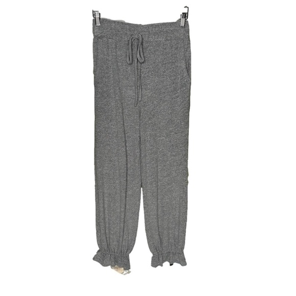 Anthro Sunday in Brooklyn Ruffle Hem Knit Gray Drawstring Pull On Joggers Size M - Picture 2 of 8